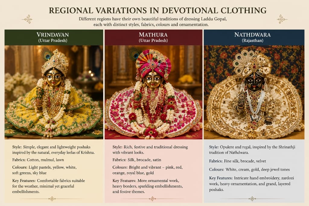 Regional Variations in Devotional Clothing — Vrindavan, Mathura, and Nathdwara style comparison