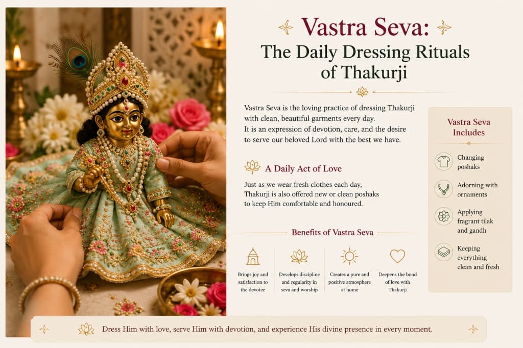 Vastra Seva: The Daily Dressing Rituals of Thakurji — Devotional guide on daily dressing rituals, benefits, and seva practices