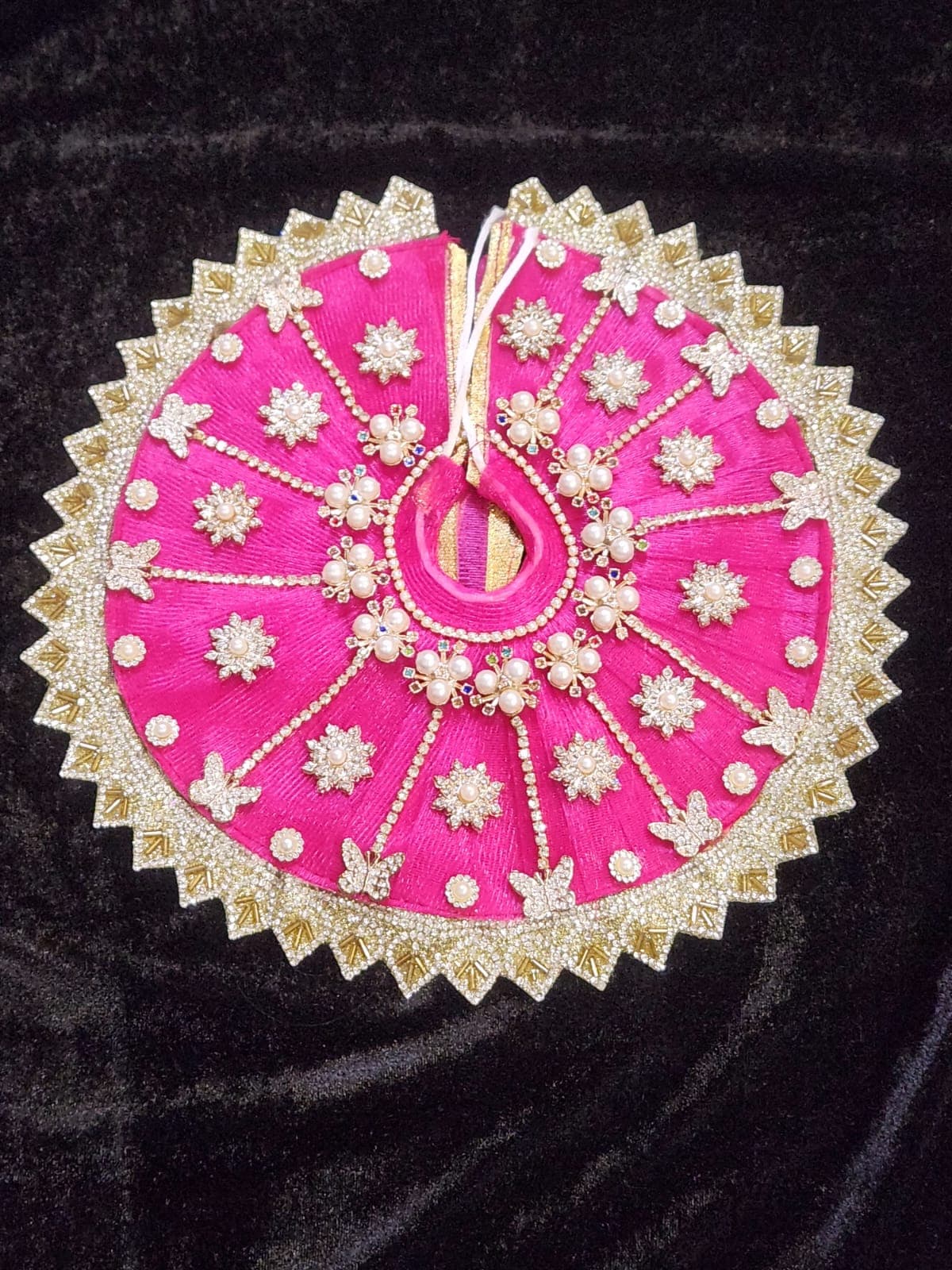 Hand-stitched Pink Pearl Flower Poshak showing pearl and border detailing