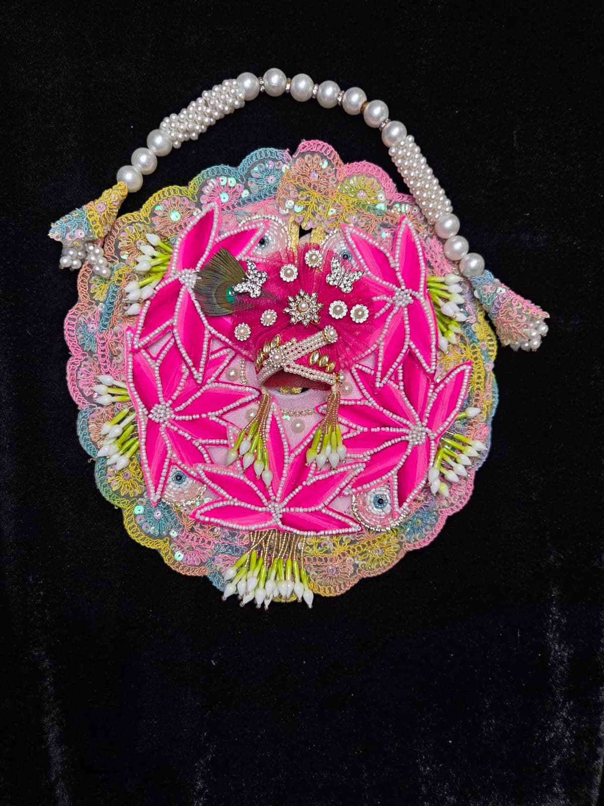 Pink Floral Petal Mala Set Poshak set view