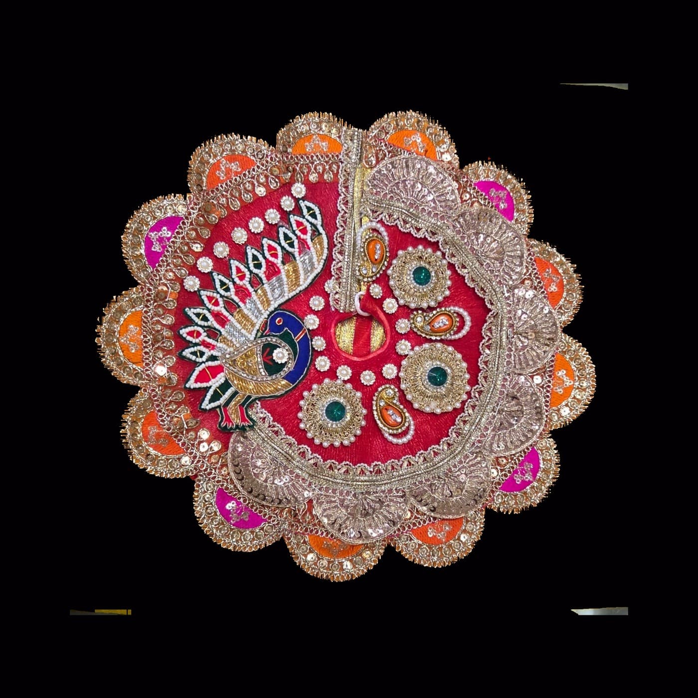 Red Peacock Scalloped Border Poshak