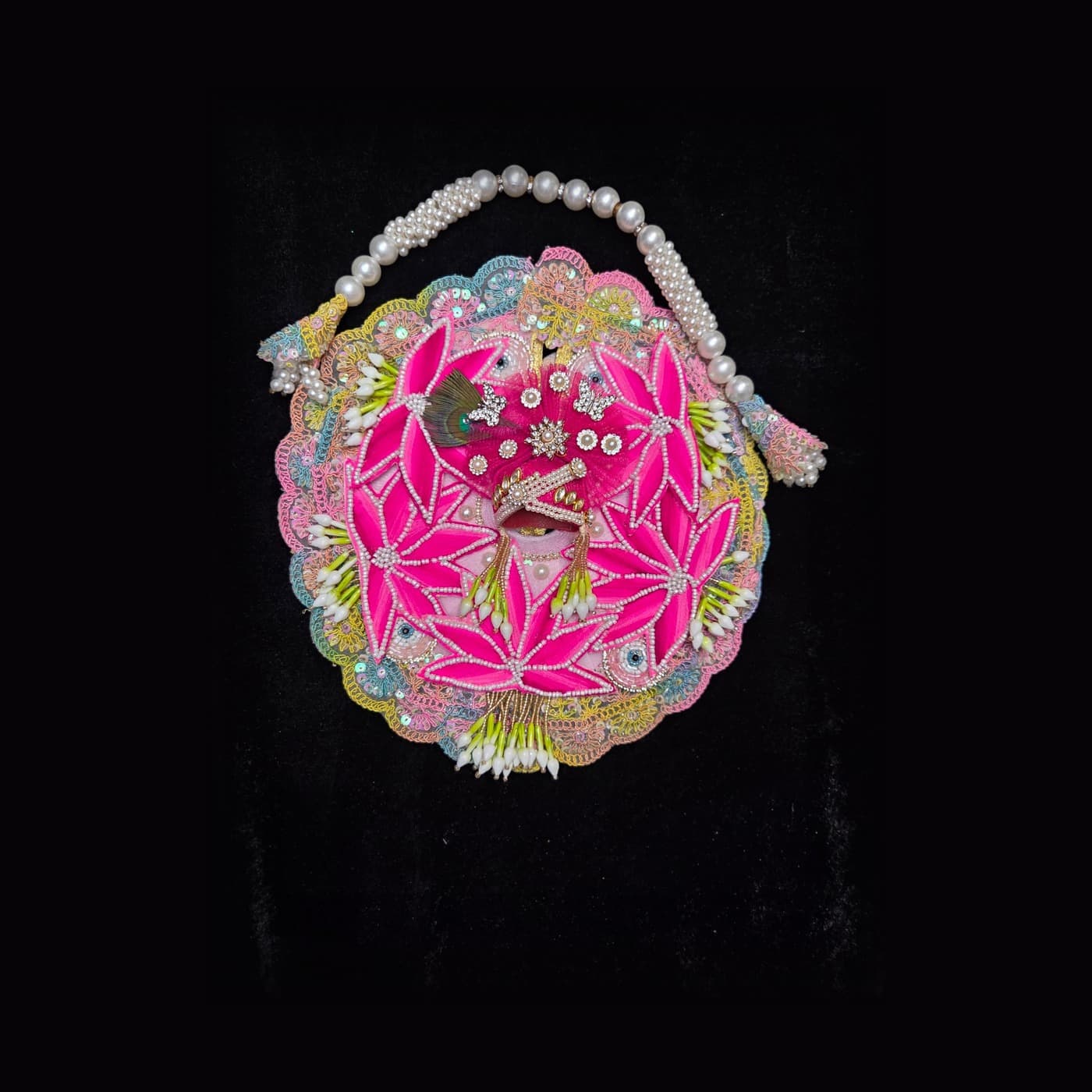 Pink Floral Petal Mala Set Poshak set view