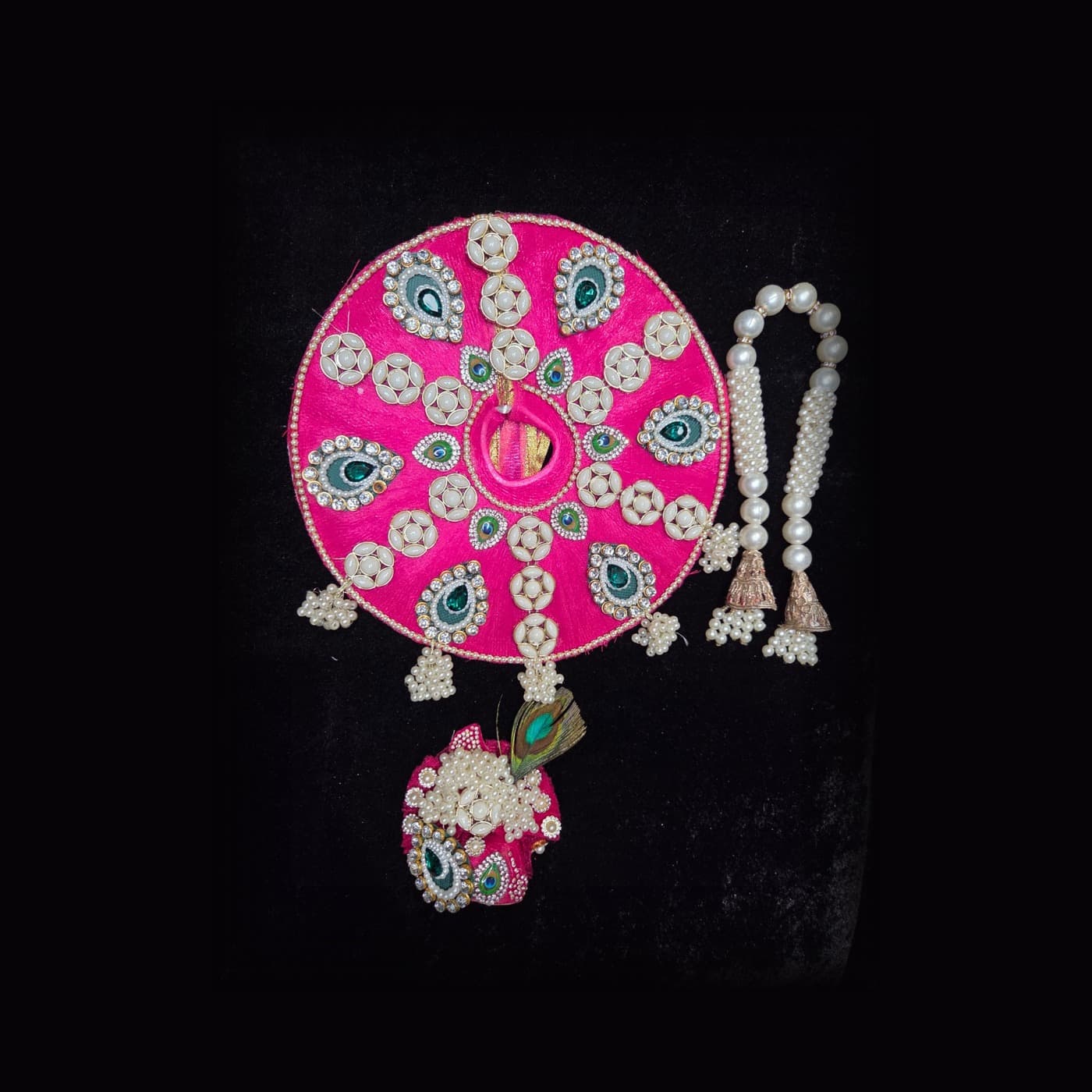 Hot Pink Kundan Pearl Mukut Set Poshak set view