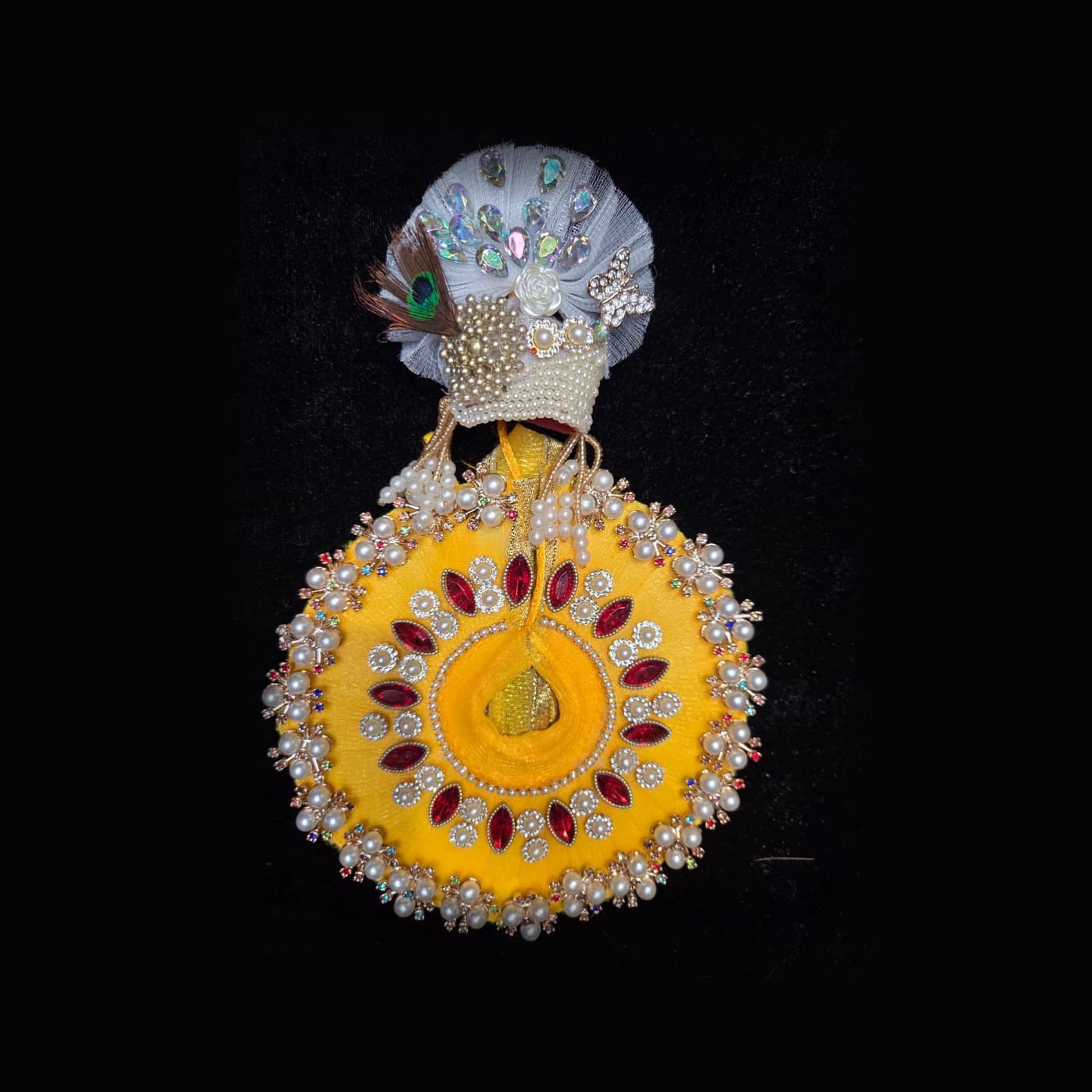Yellow Ruby Pearl Pagdi Set Poshak front view