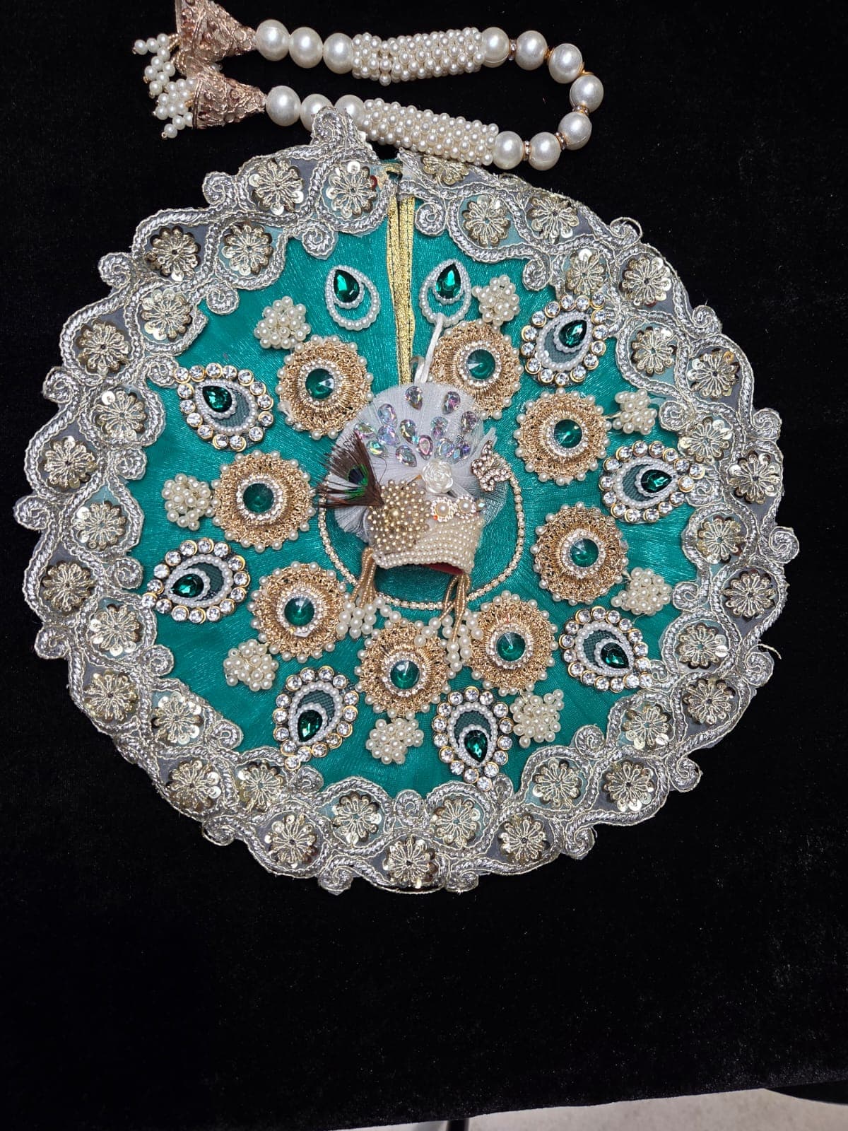 Teal Emerald Silver Lace Mukut Set Poshak set view