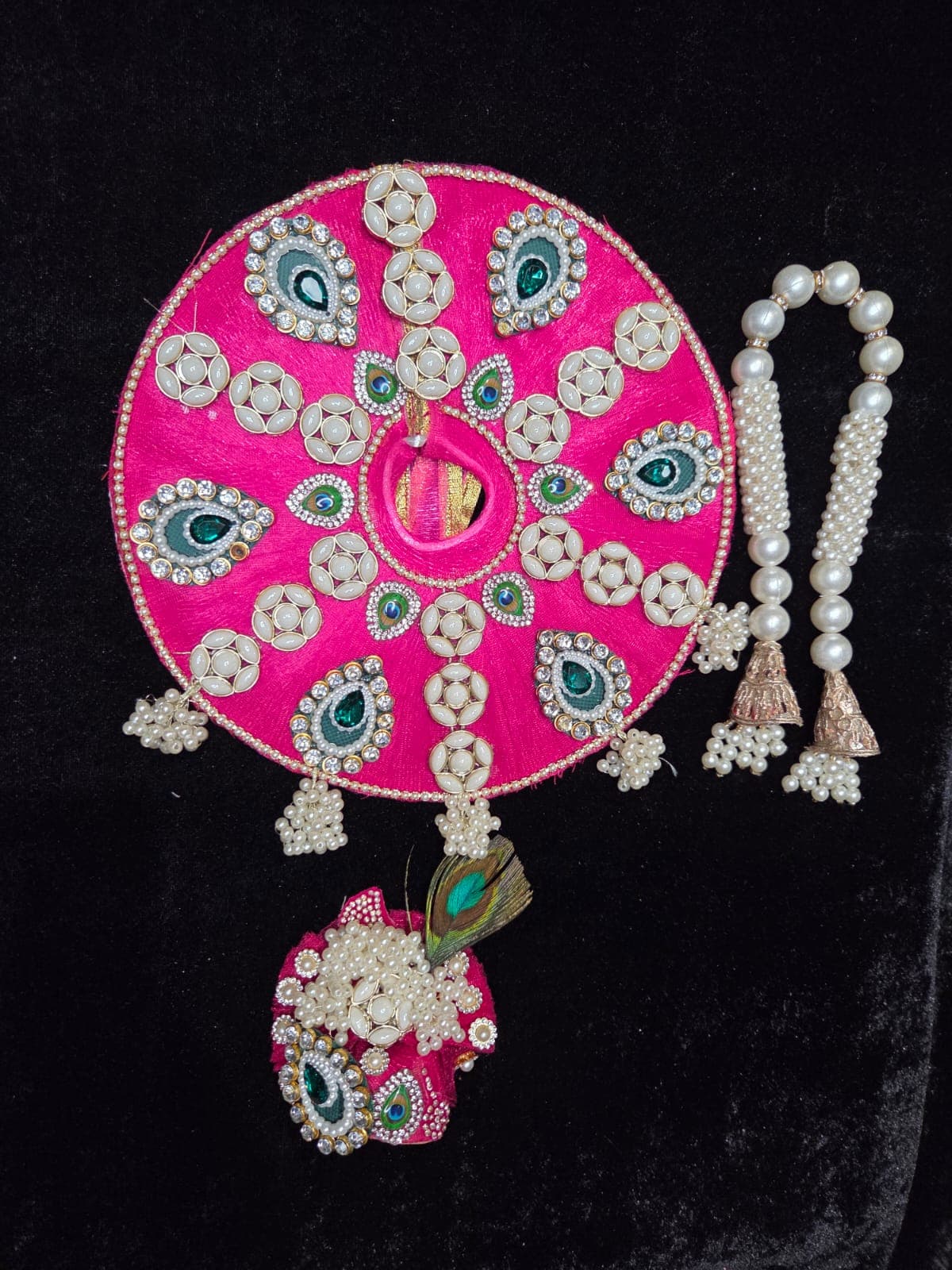 Hot Pink Kundan Pearl Mukut Set Poshak set view