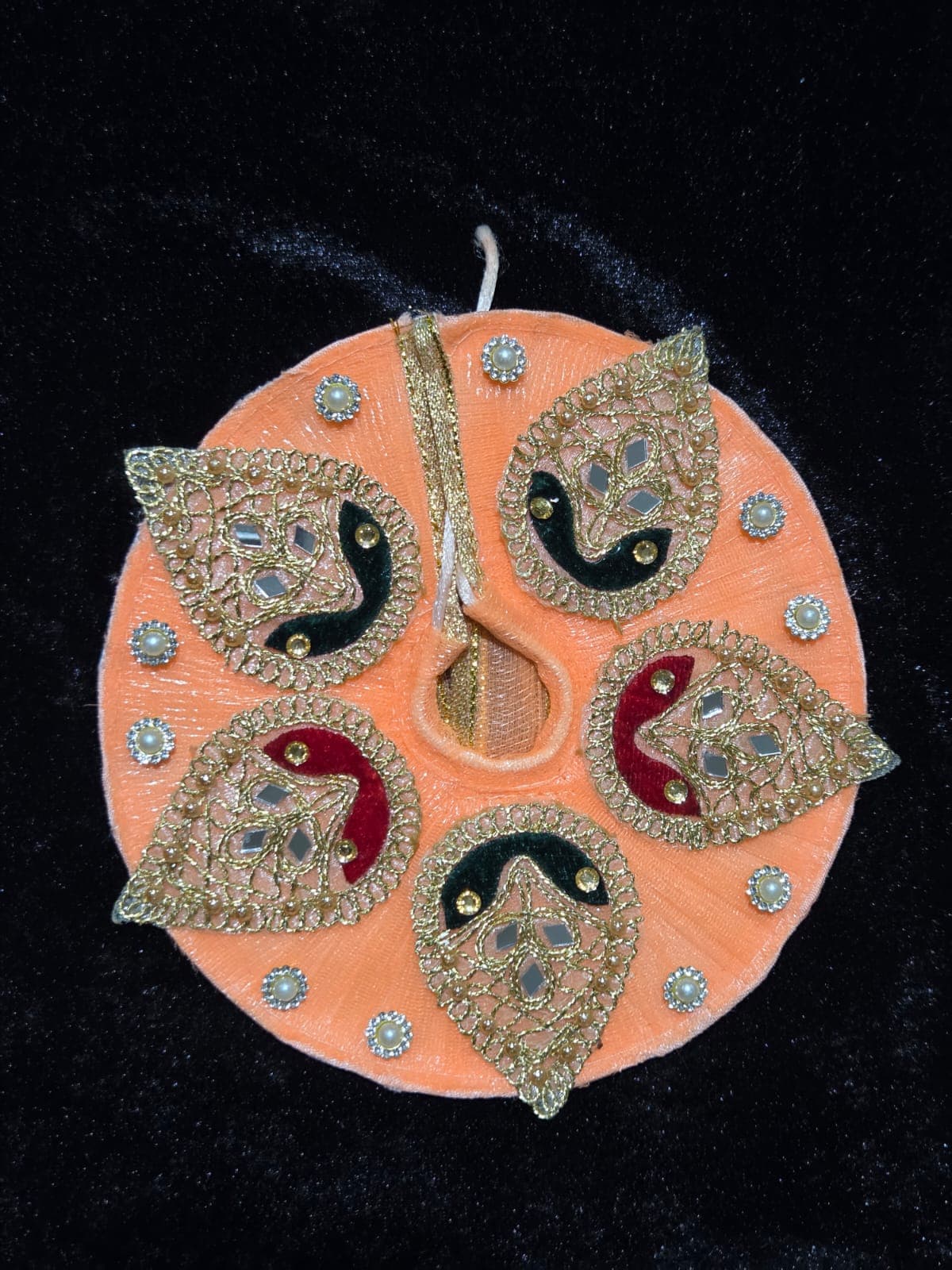 Peach Zari Net Leaf Accent Poshak front view