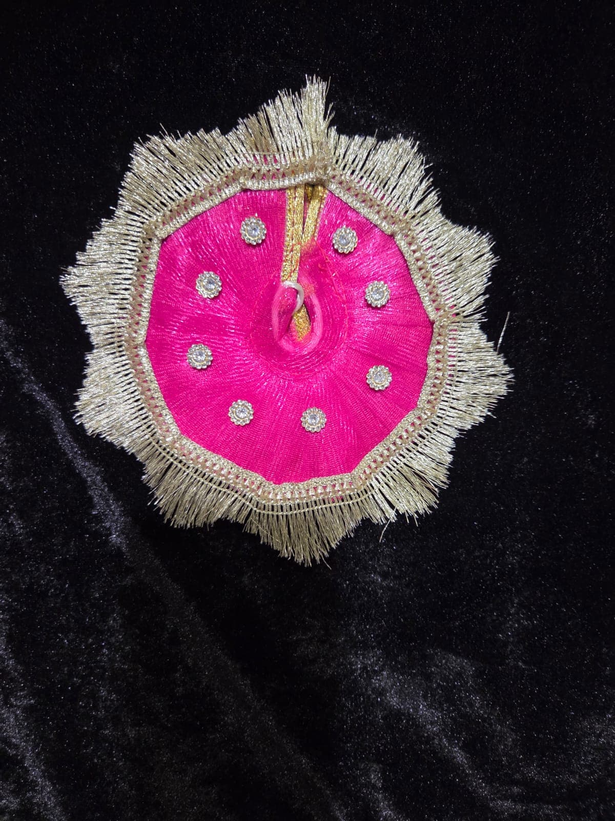 Pink Gold Fringe Border Poshak front view