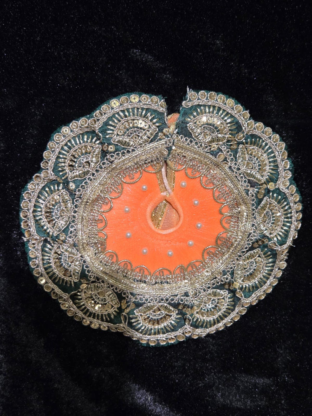 Orange Green Zari Scallop Poshak front view