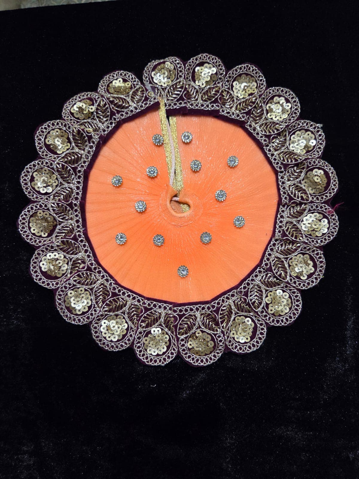 Peach Purple Velvet Sequin Border Poshak front view