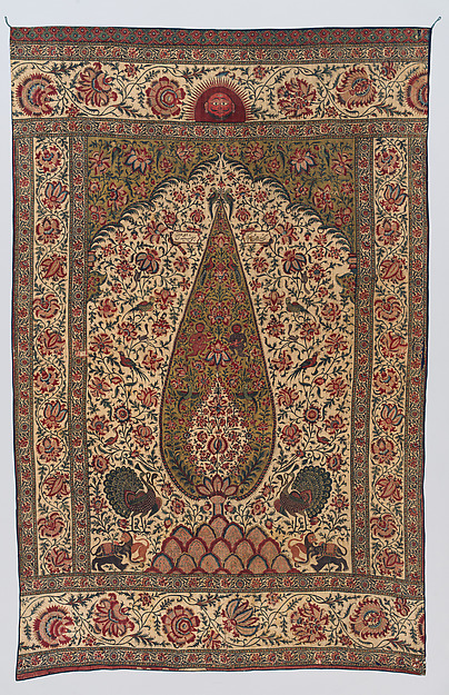 19th-century Indian hand-printed cotton Kalamkari textile fragment